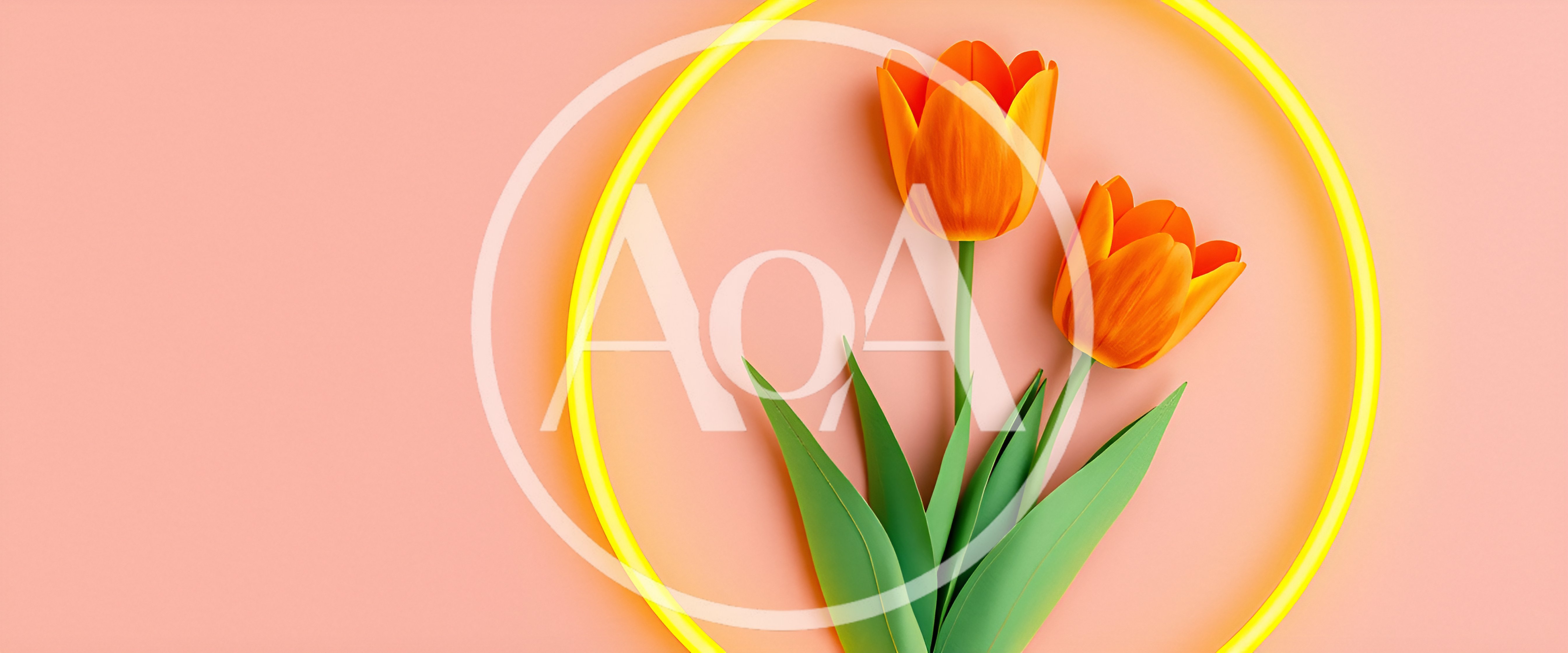 Two Orange Tulips Inside A Yellow Neon Circle