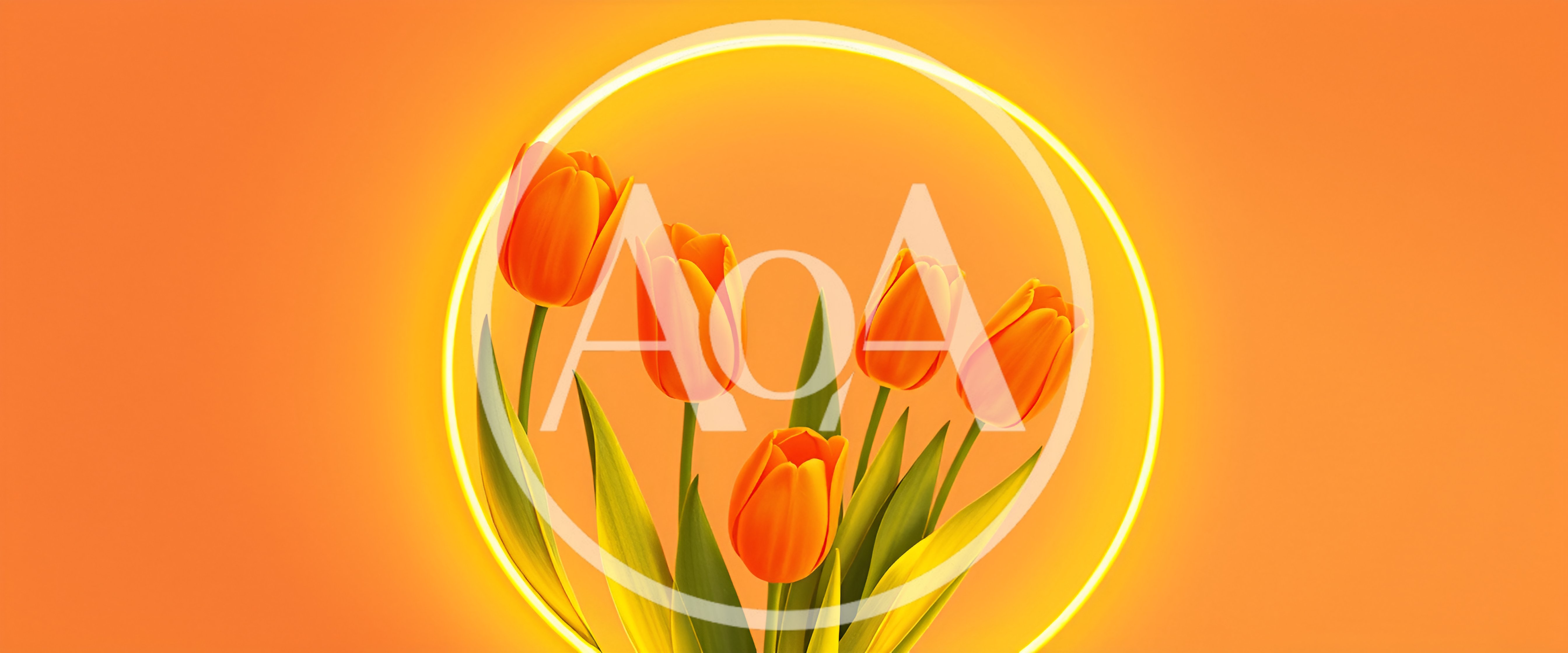 Orange Tulips Inside A Glowing Yellow Neon Circle