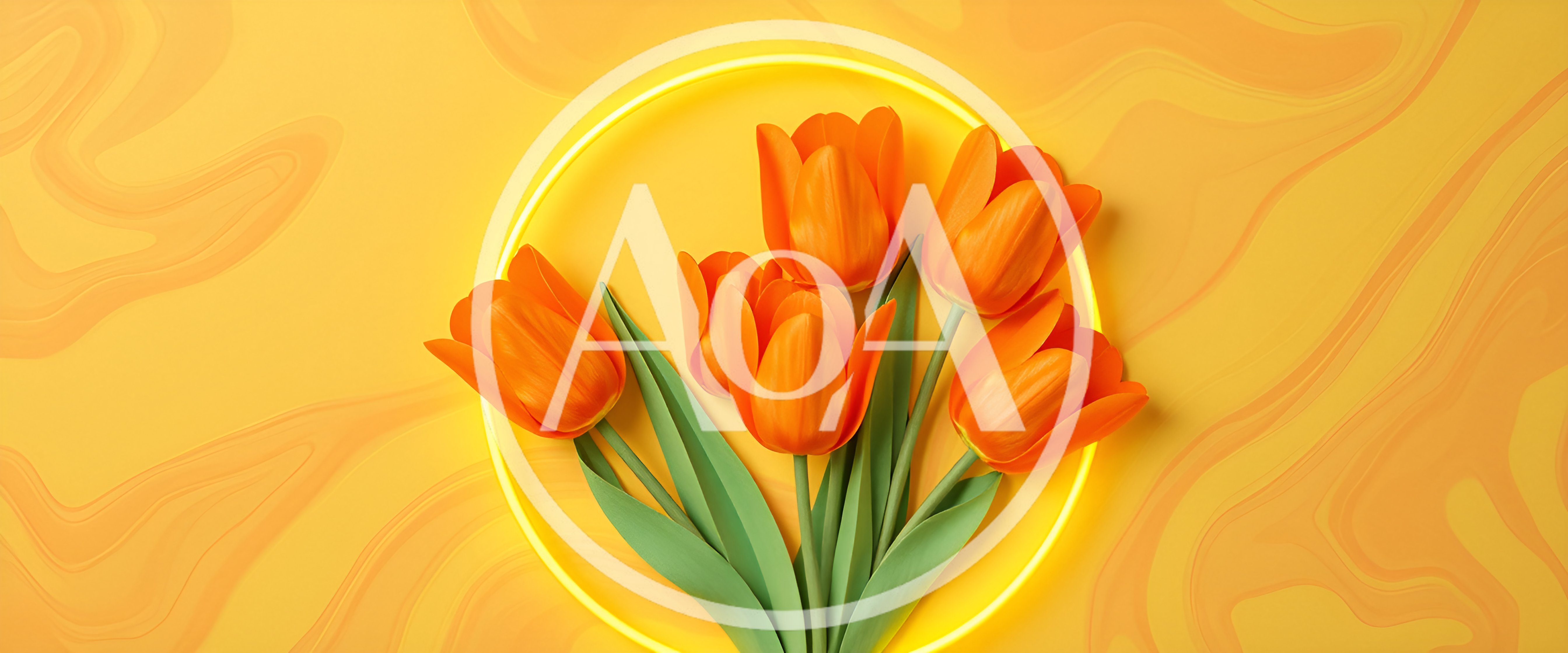 Orange Tulips Inside A Glowing Yellow Neon Circle