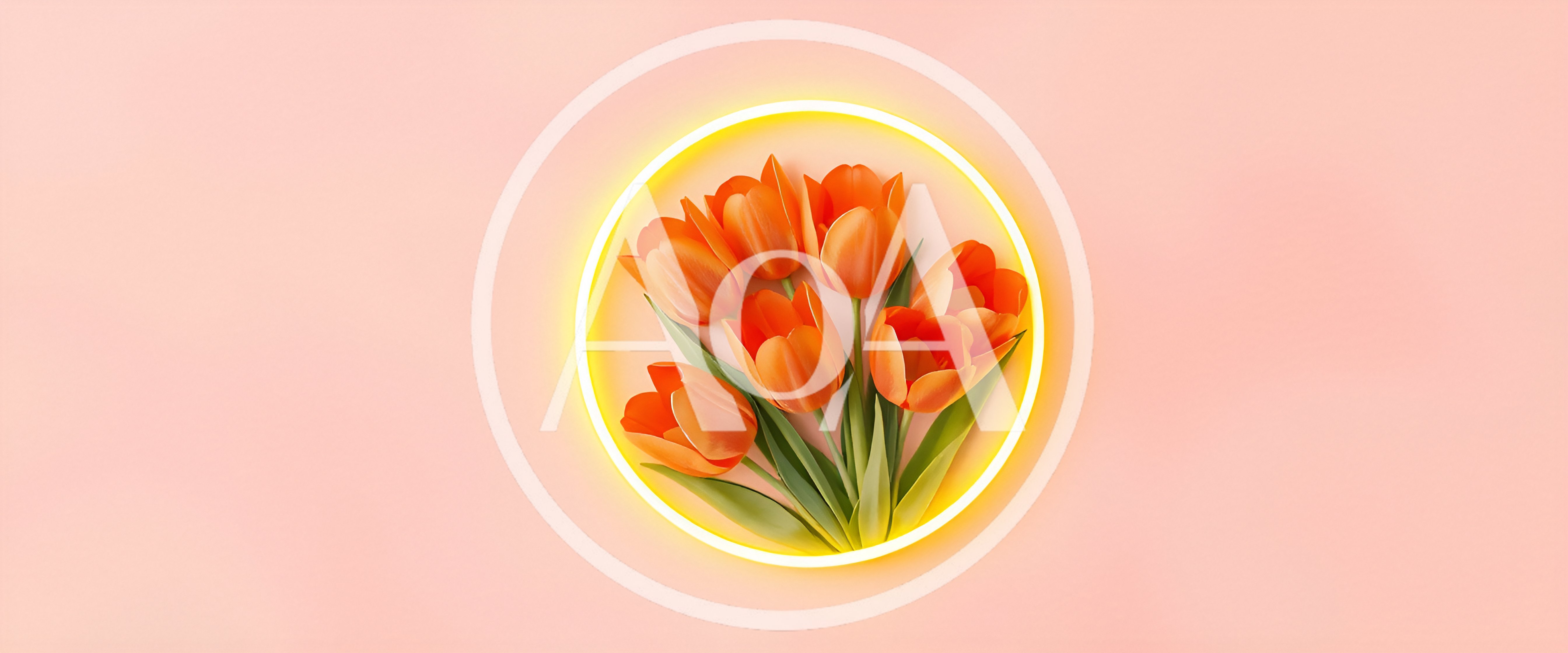 Orange Tulips Inside A Glowing Yellow Neon Circle