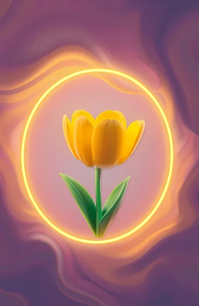 Yellow Tulip Inside A Glowing Neon Circle