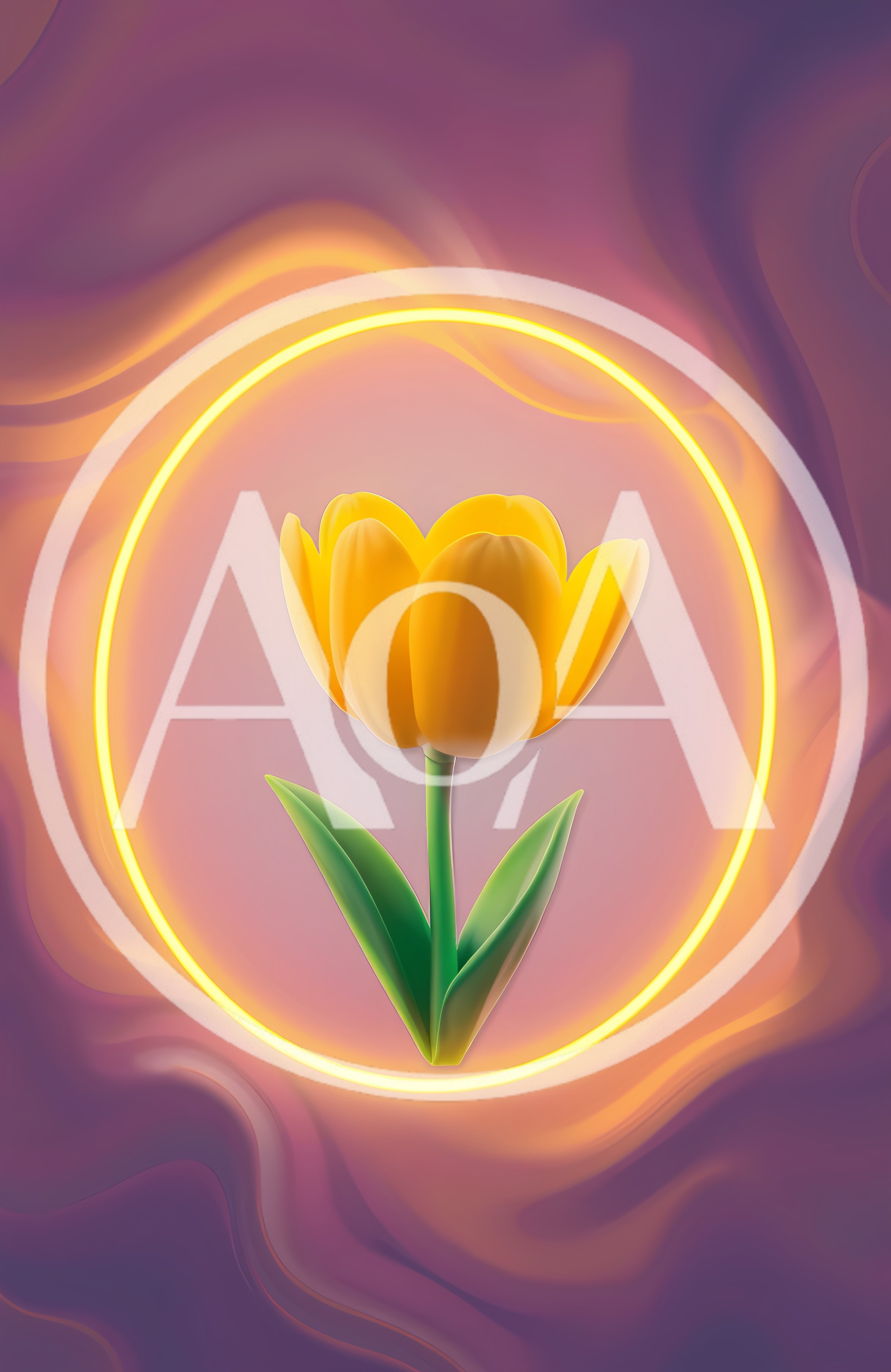 Yellow Tulip Inside A Glowing Neon Circle