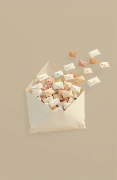 Floating Envelopes Emerging From A Large Open Envelope