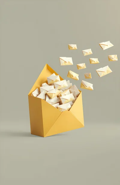 Yellow Envelope Overflowing With Floating Mail Icons