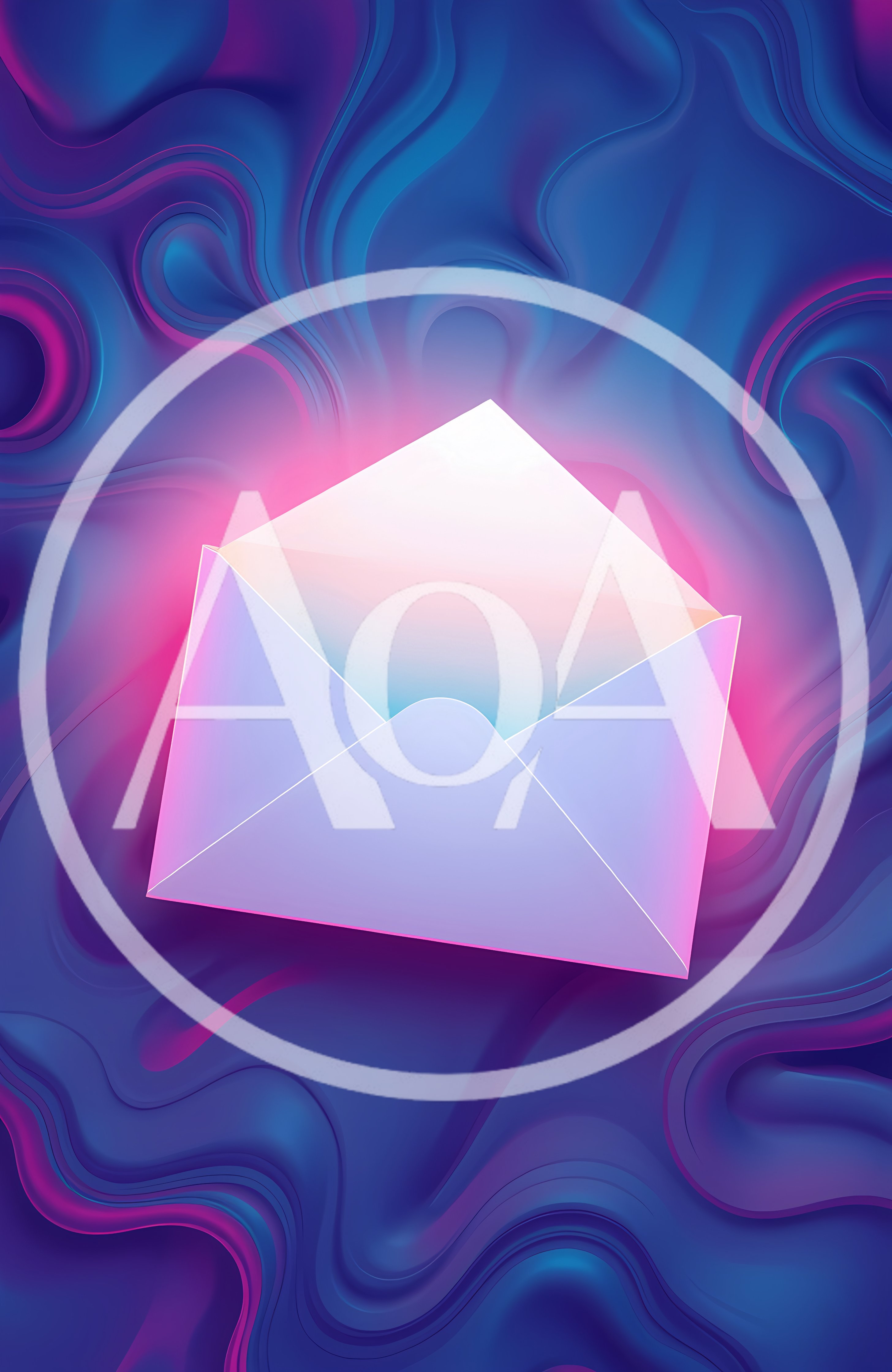 Glowing Open Envelope On Abstract Swirling Liquid Background