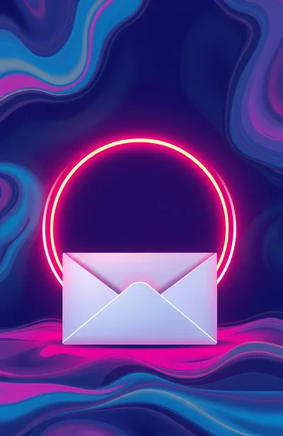3D Rendered Envelope With Neon Circular Frame