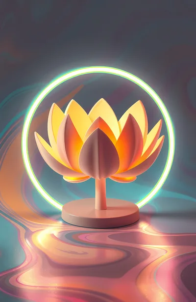 Glowing Lotus Flower Sculpture With Neon Ring