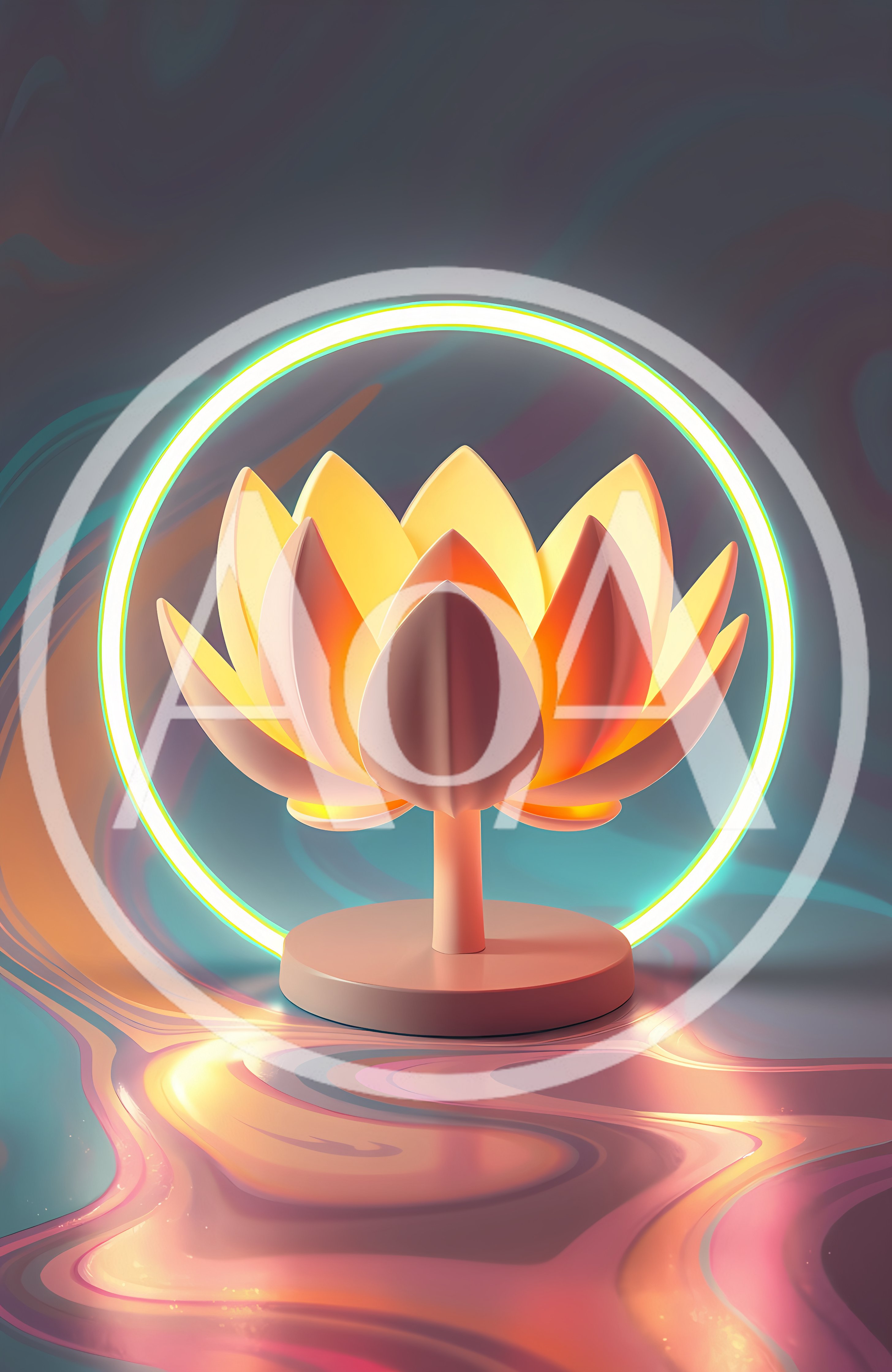 Glowing Lotus Flower Sculpture With Neon Ring