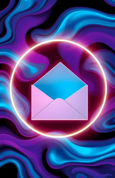 Open Envelope Icon Inside Glowing Neon Circle