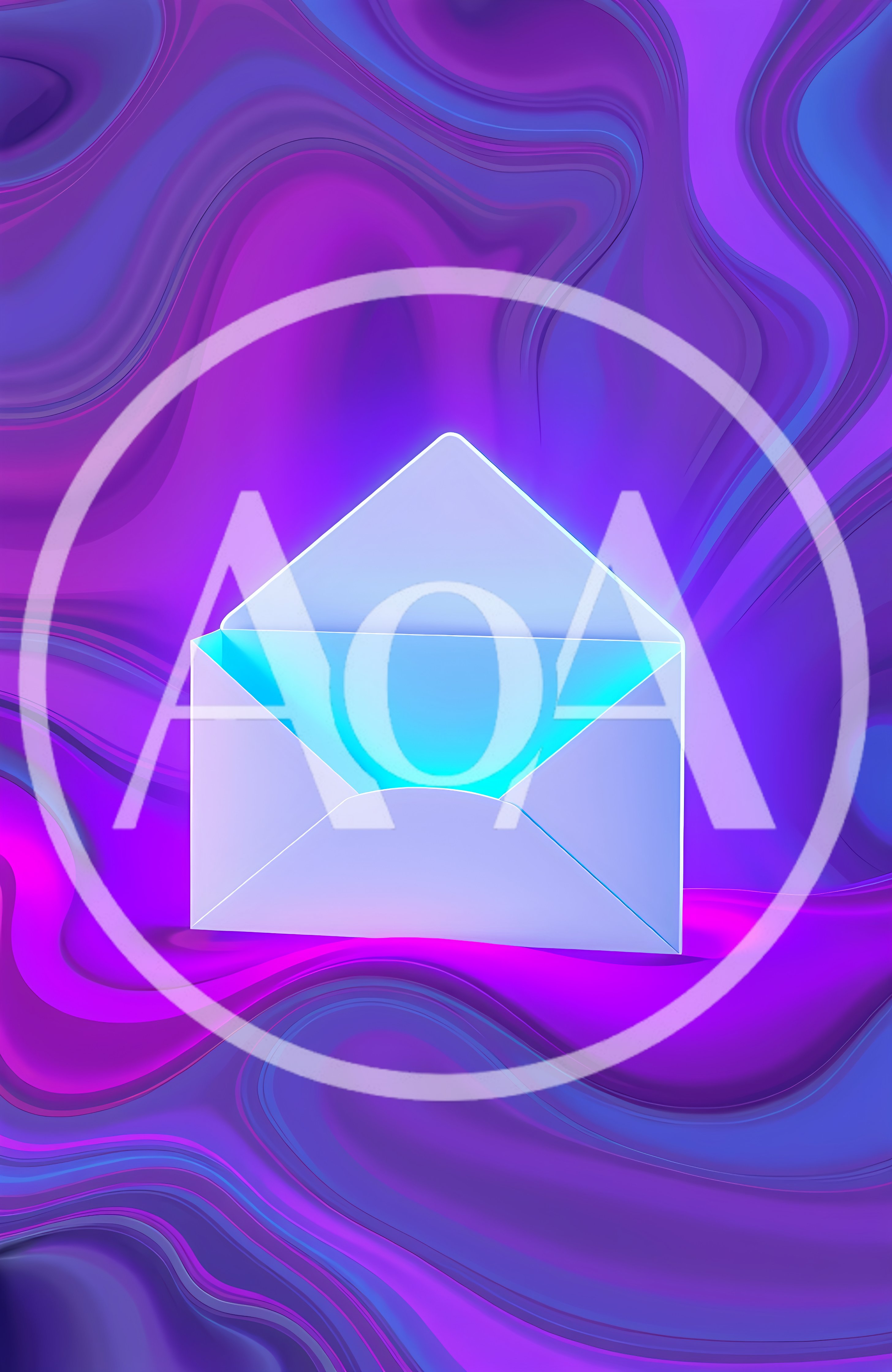 3D Rendered Open Envelope on Abstract Liquid Background