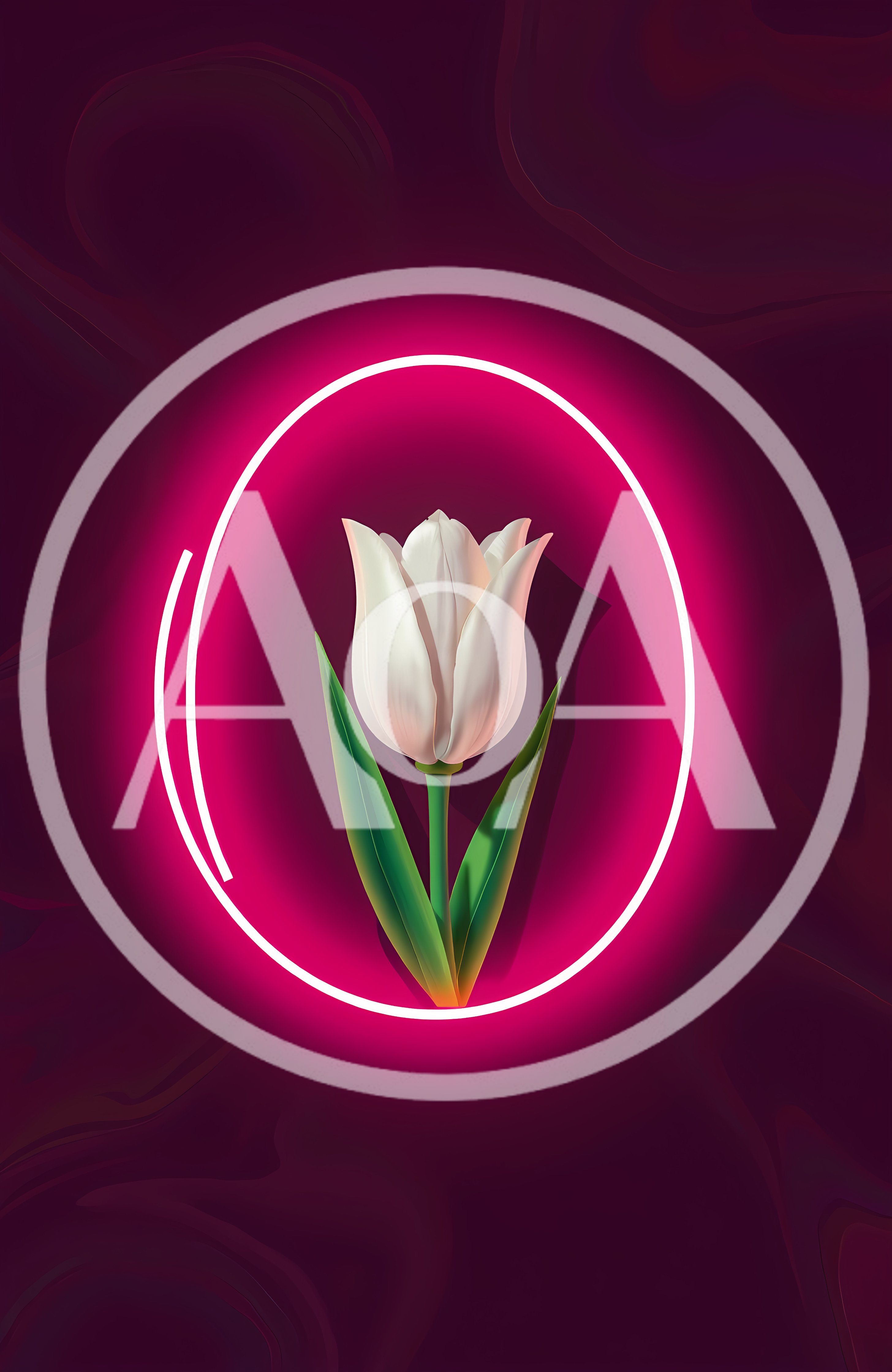 White Tulip Inside A Glowing Pink Neon Oval Frame