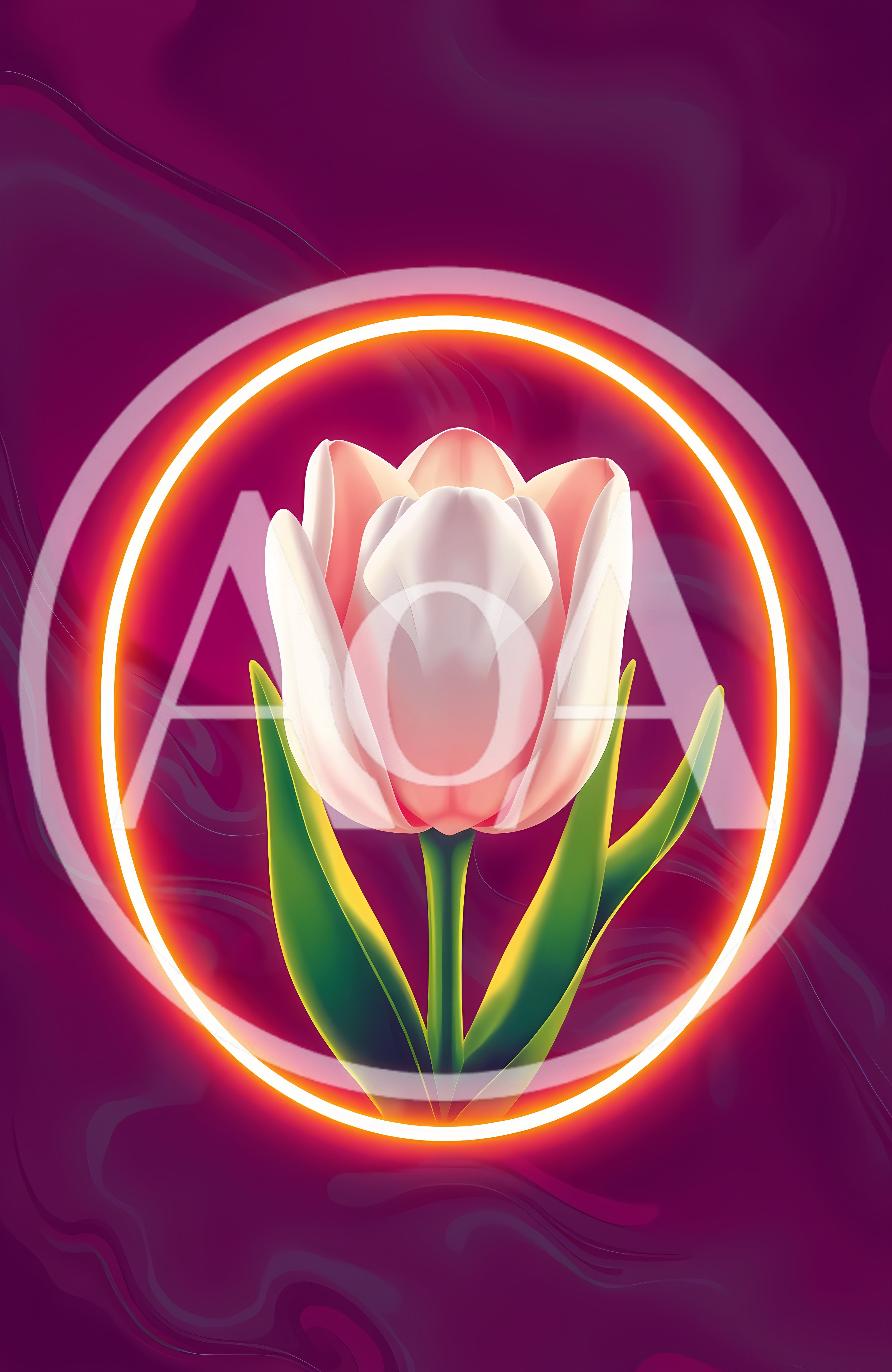 Digital Illustration Of A Pink Tulip In Neon Ring