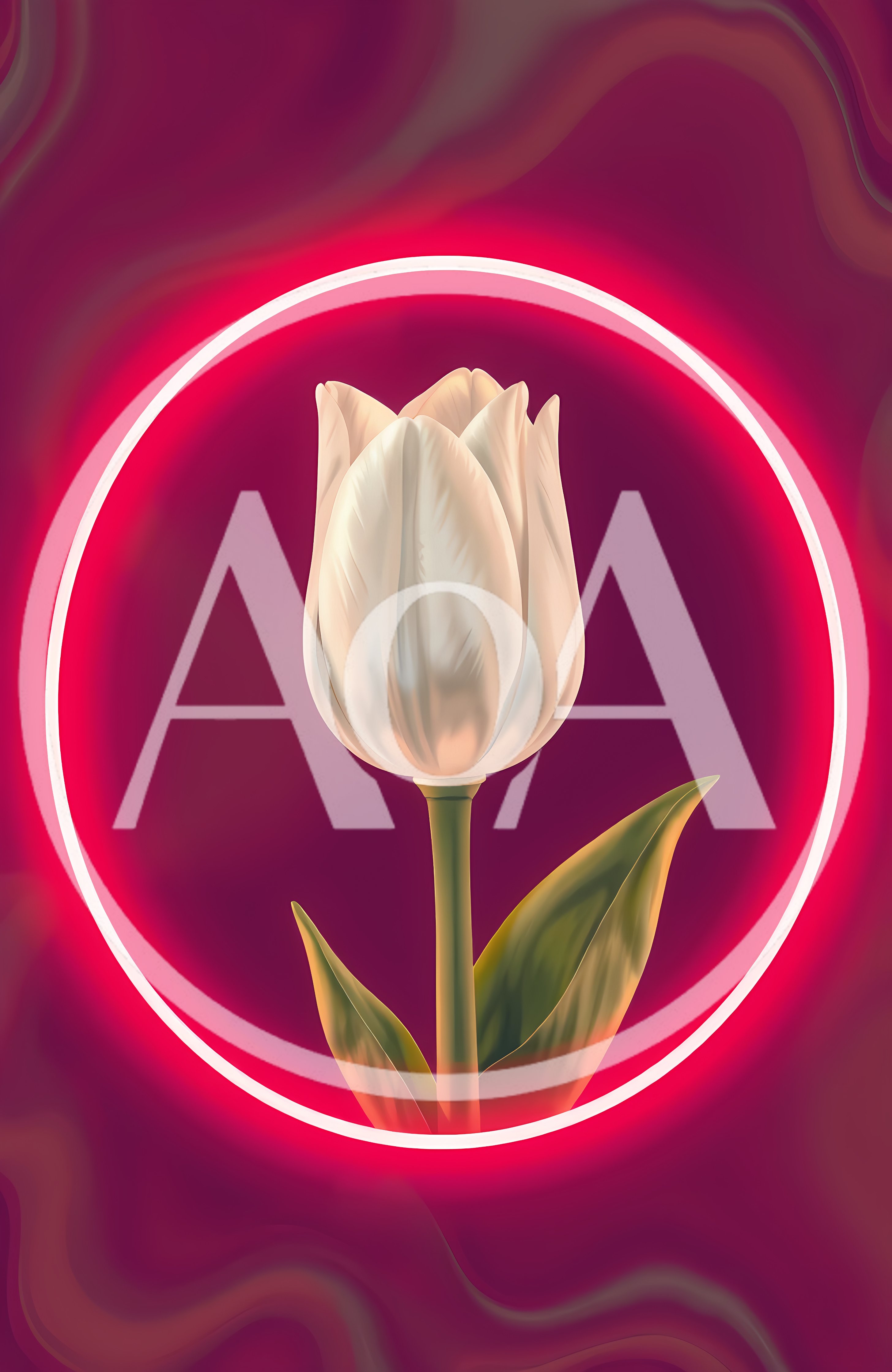 White Tulip Flower Inside A Glowing Neon Circle