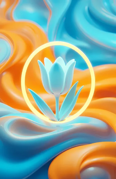 Abstract 3D Tulip Flower With Glowing Neon Ring