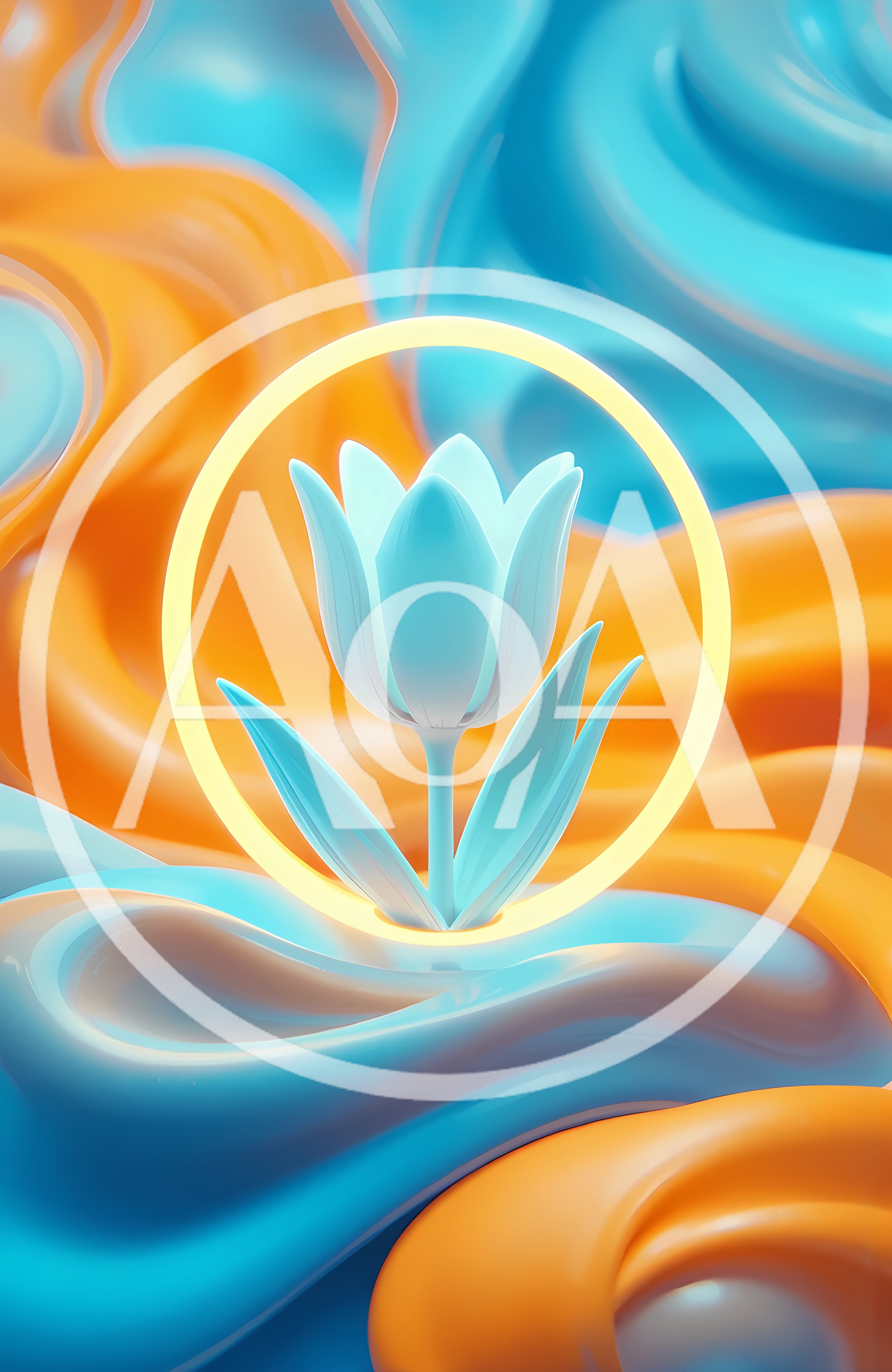 Abstract 3D Tulip Flower With Glowing Neon Ring