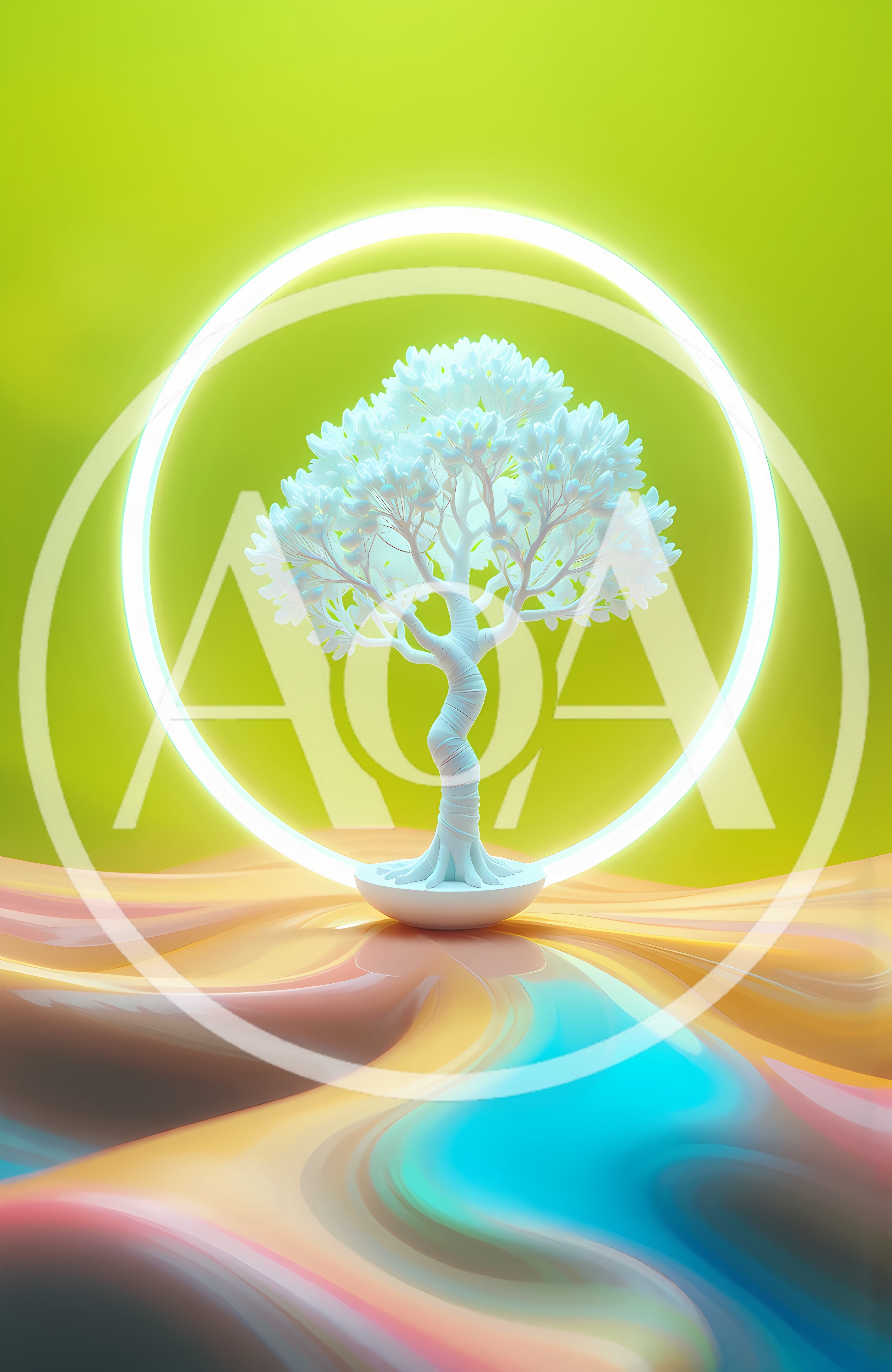 Abstract White Tree With Glowing Neon Ring