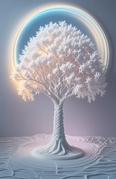 Surreal White Tree With Intricate Braided Trunk