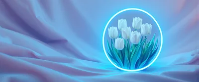 White Tulips Inside Glowing Neon Circle