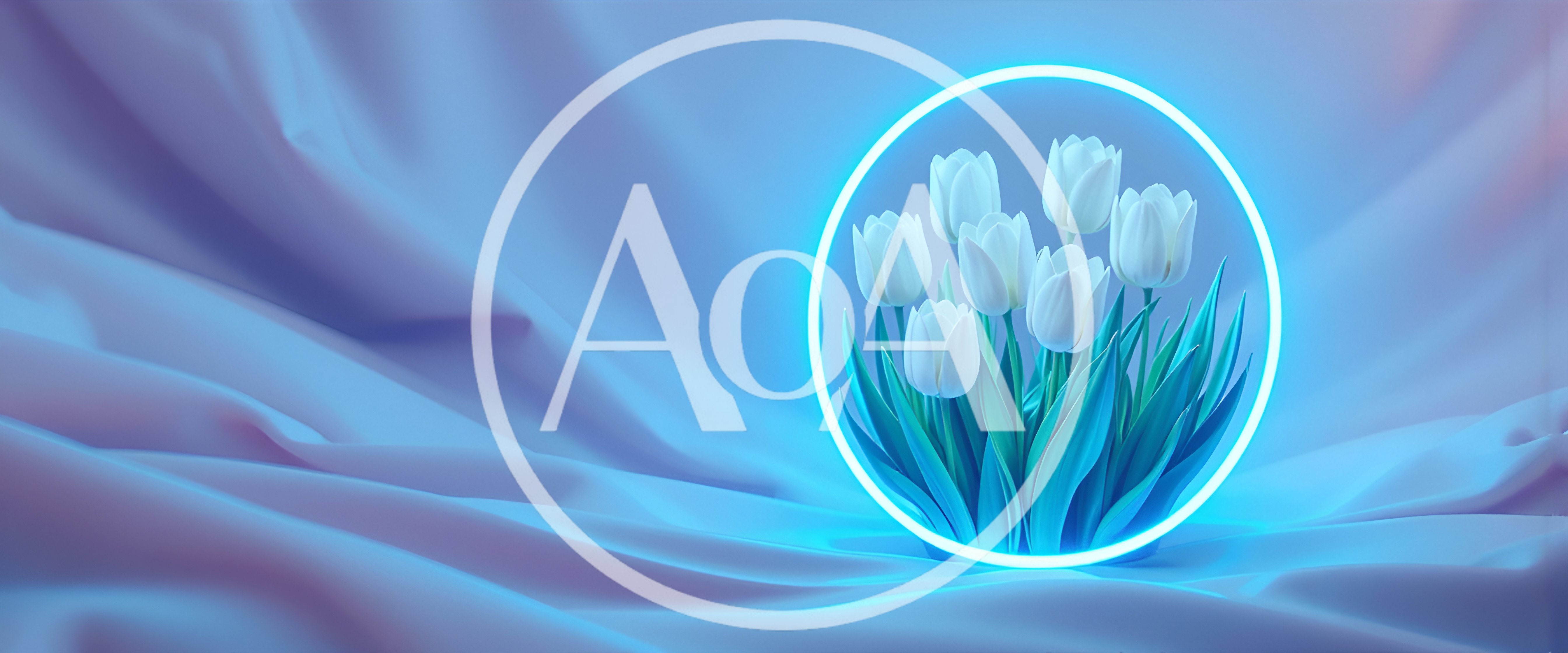 White Tulips Inside Glowing Neon Circle