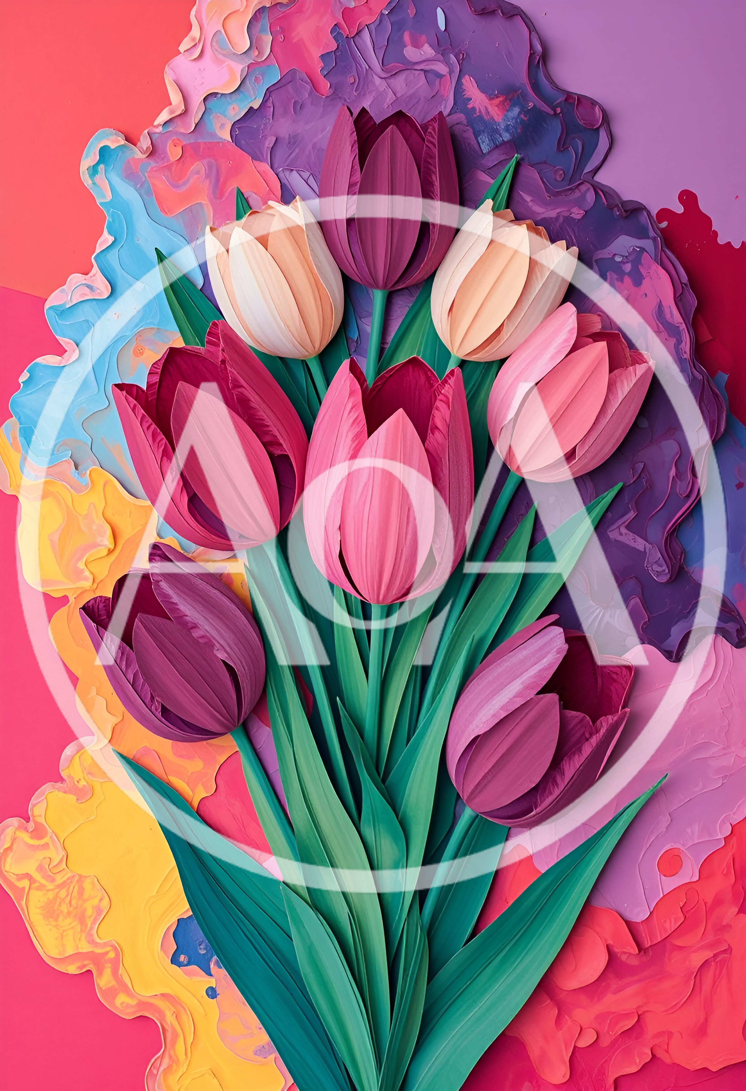Paper Craft Tulip Bouquet With Abstract Painted Background