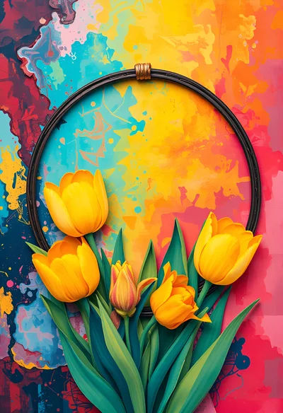 Yellow Tulips Arranged Inside A Circular Frame