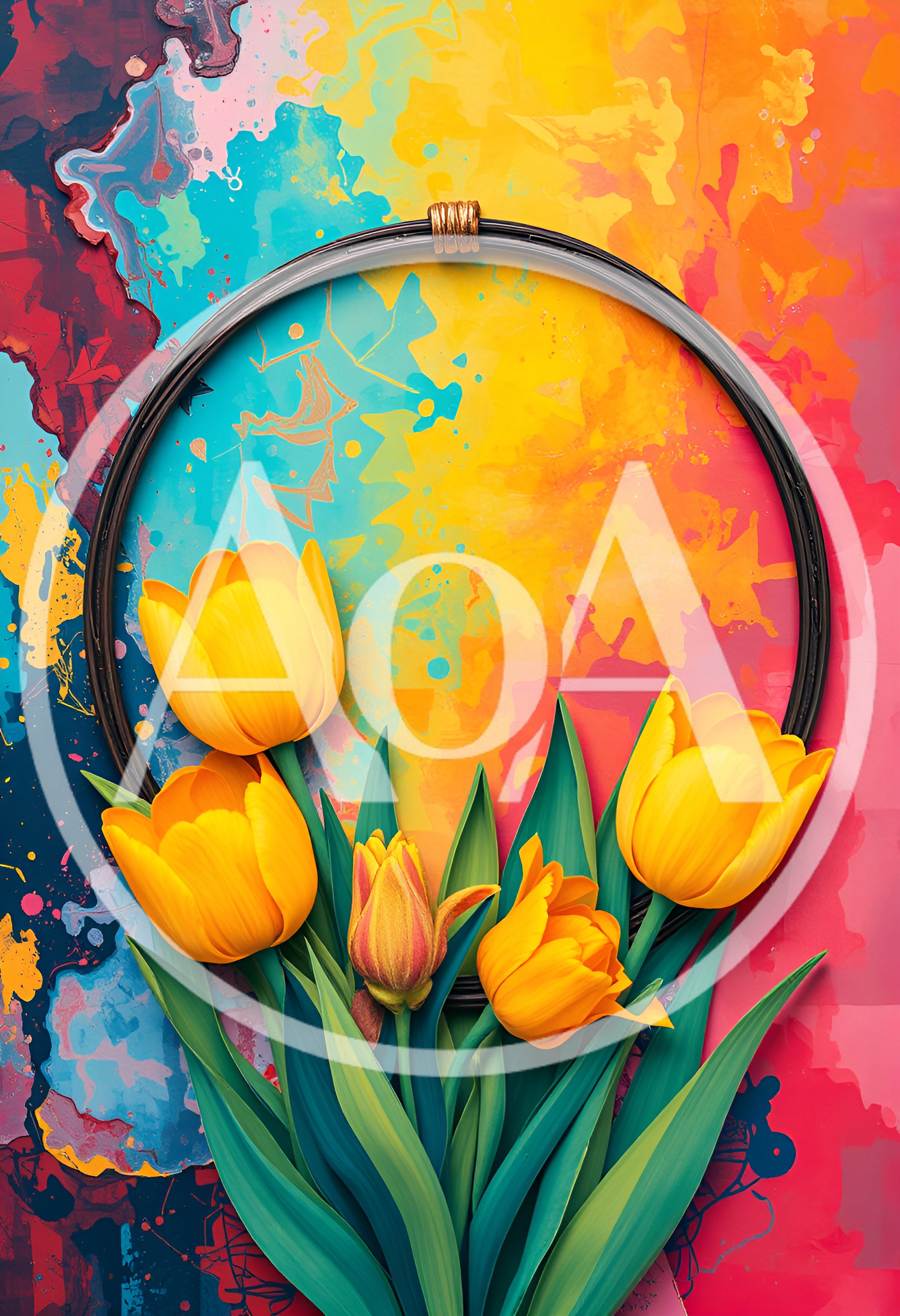 Yellow Tulips Arranged Inside A Circular Frame