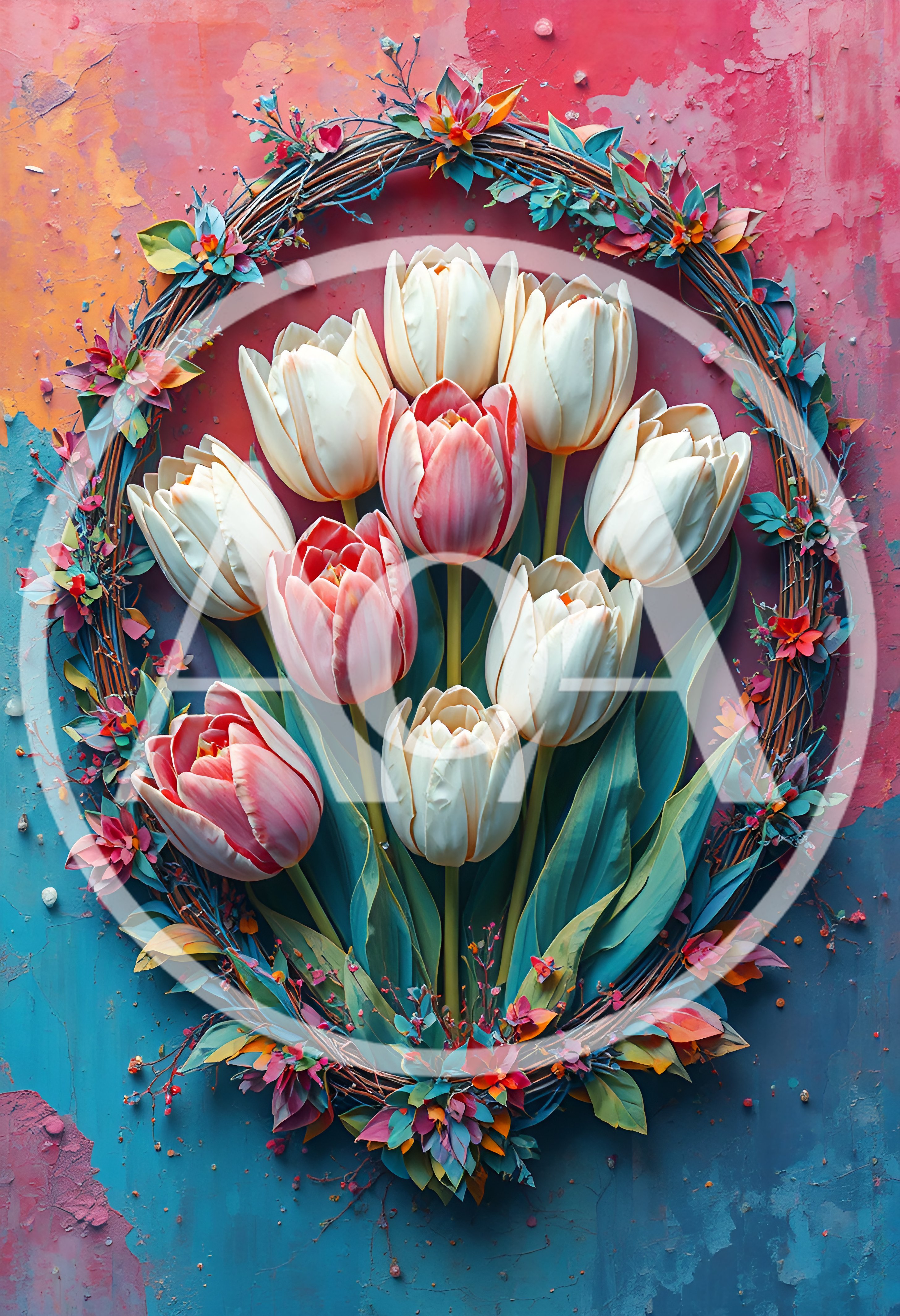 Tulip Bouquet Inside A Decorative Wreath
