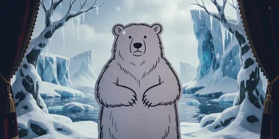 Illustrated Polar Bear Cutout On A Snowy Stage