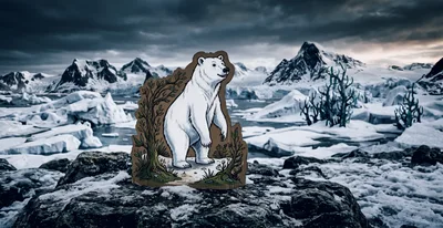 Cardboard Cutout Of A Polar Bear In Arctic Landscape