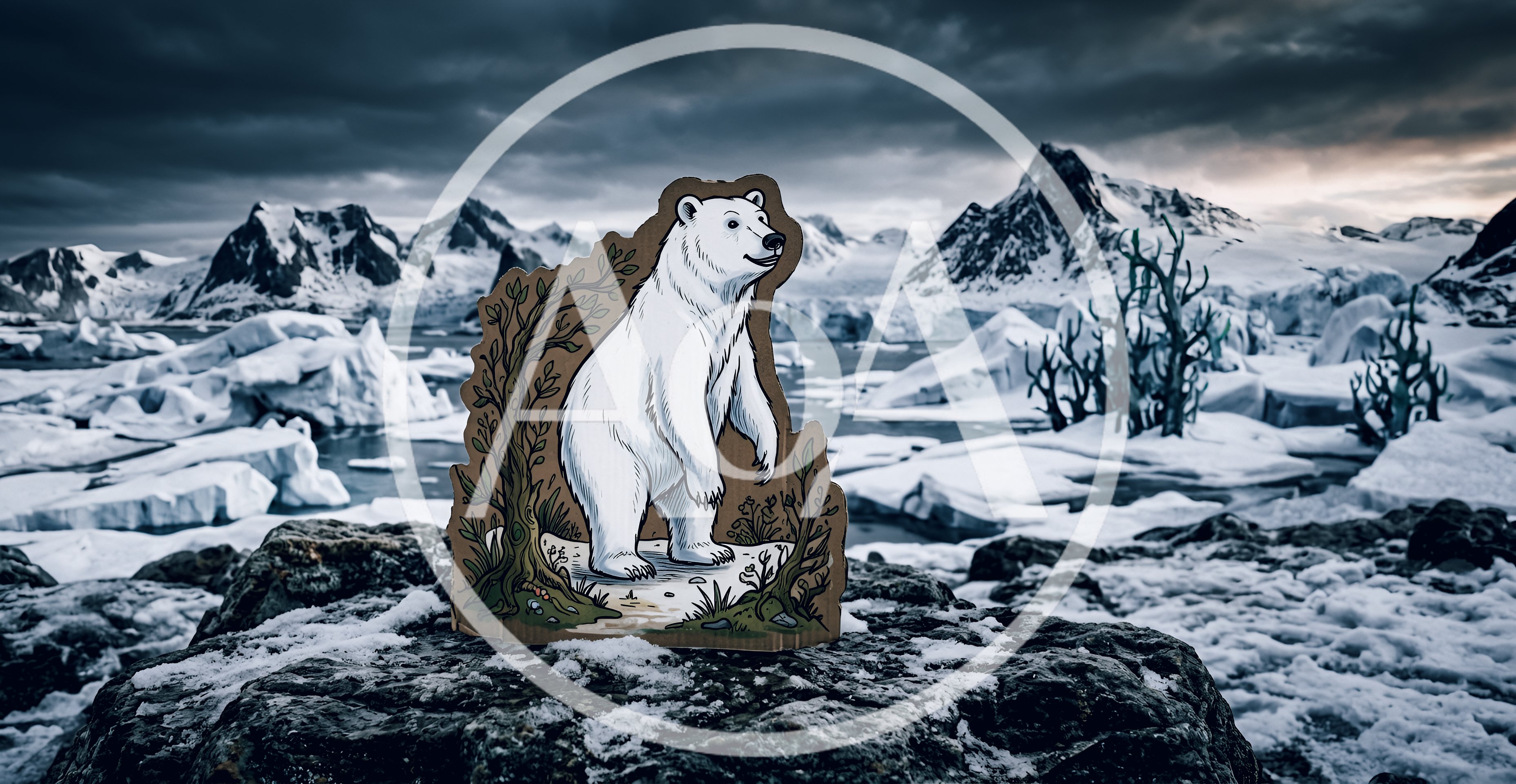 Cardboard Cutout Of A Polar Bear In Arctic Landscape