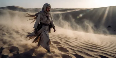 Lone Traveler Walking Through A Vast Desert Landscape