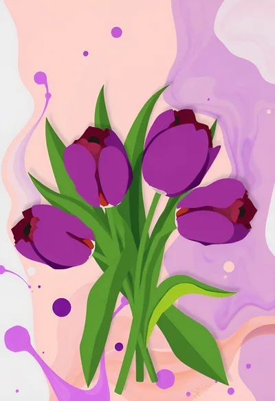 Digital Illustration Of A Purple Tulip Bouquet
