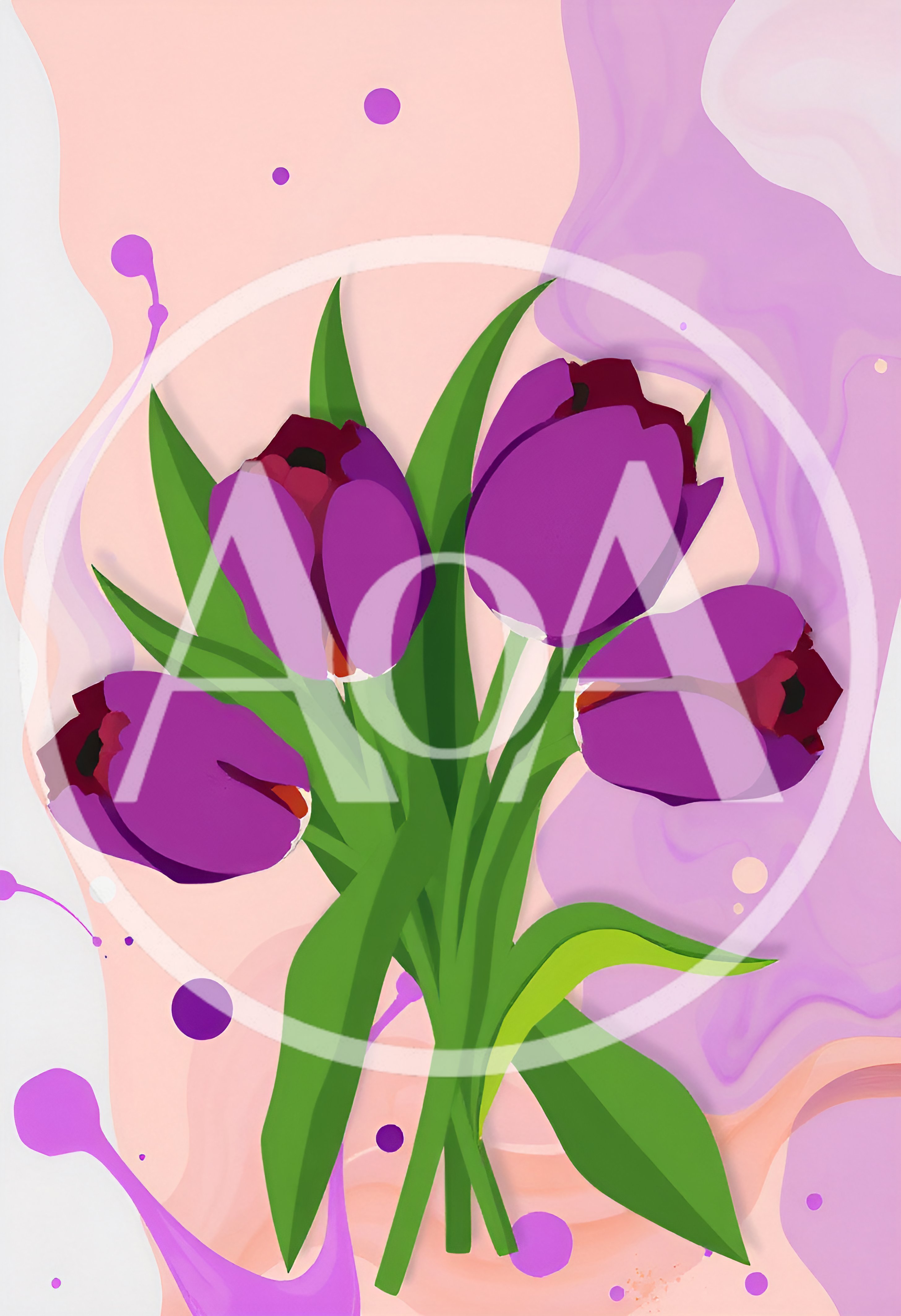 Digital Illustration Of A Purple Tulip Bouquet