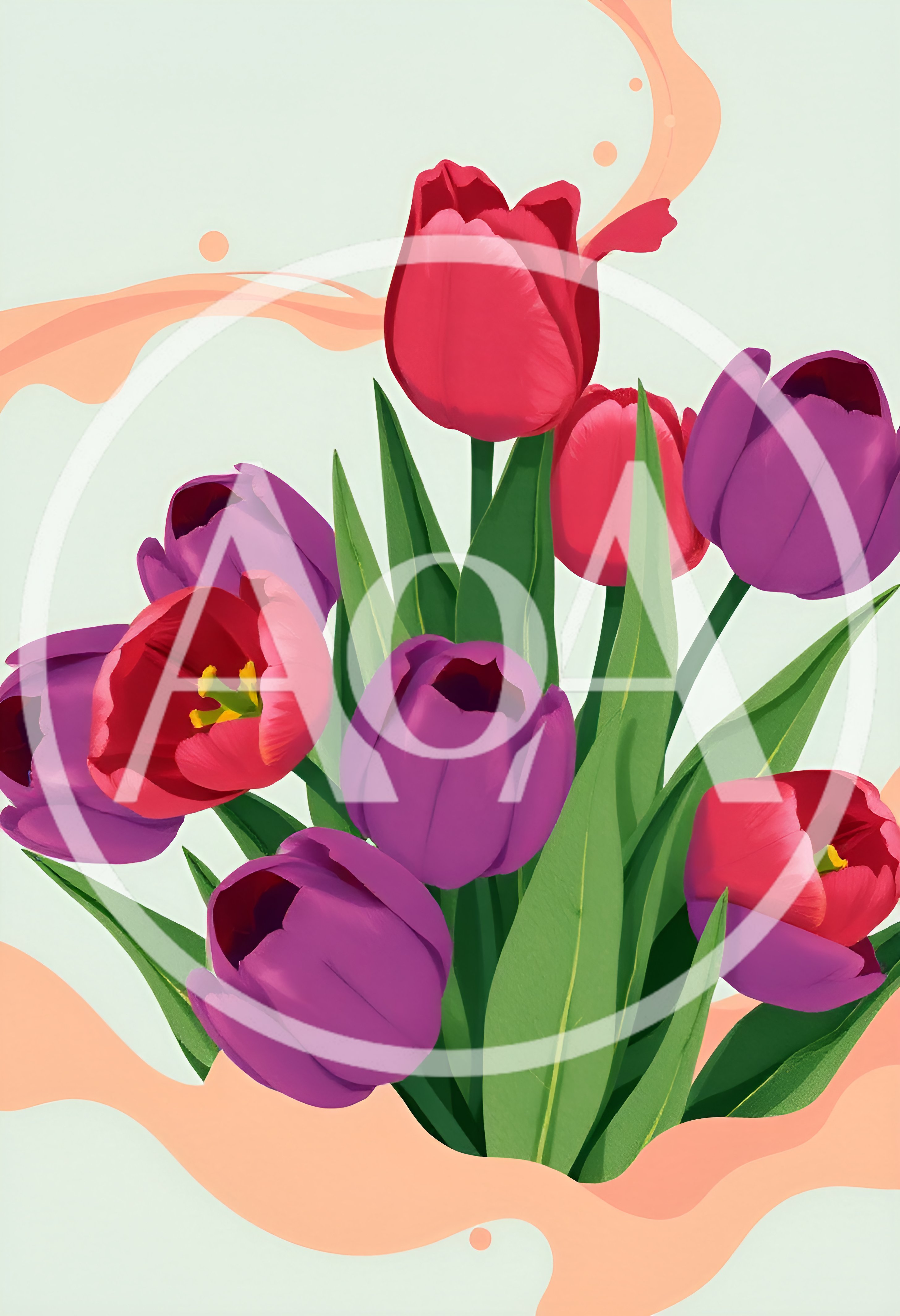 Digital Illustration Of Vibrant Red And Purple Tulips