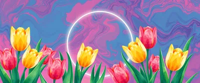 Watercolor Tulips With Neon Circle Frame