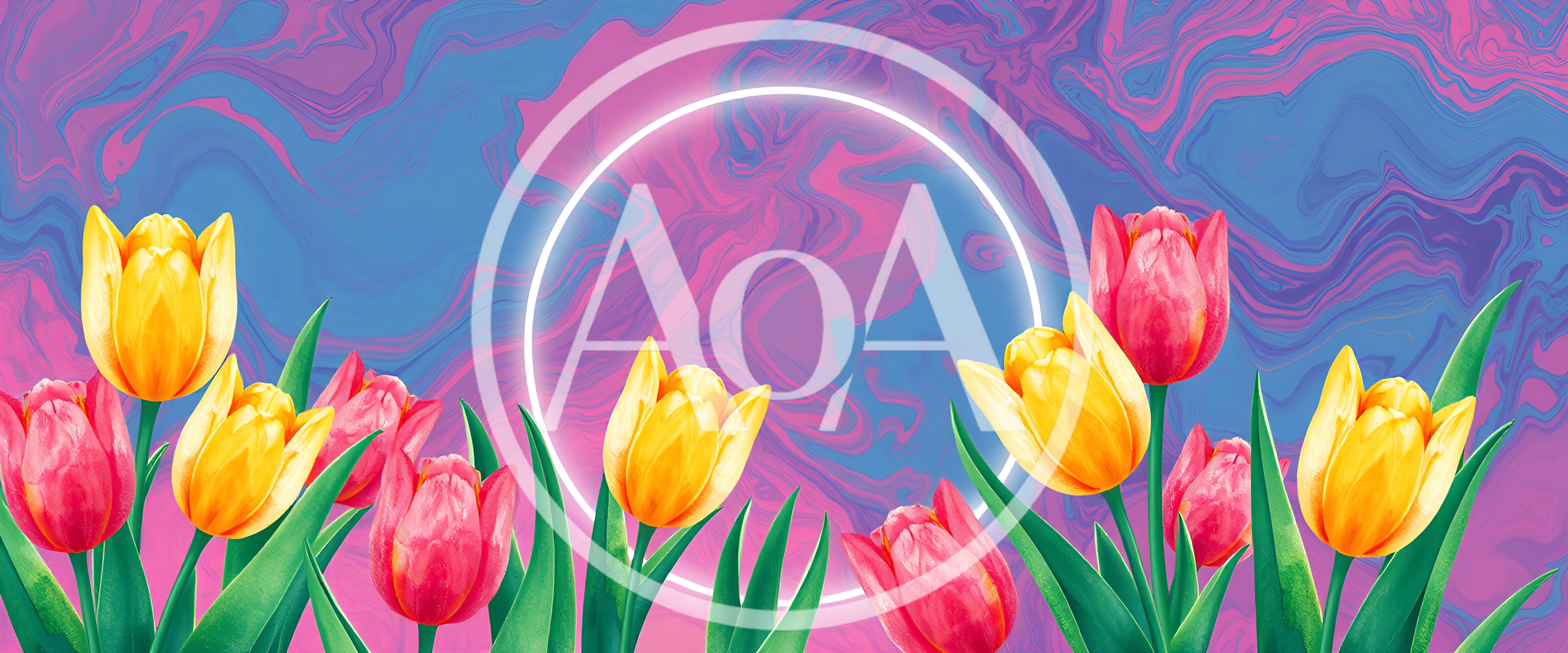 Watercolor Tulips With Neon Circle Frame