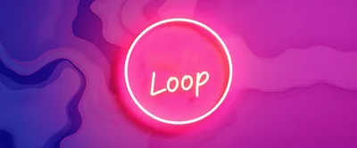 Neon Loop Sign Glowing On Abstract Purple Background