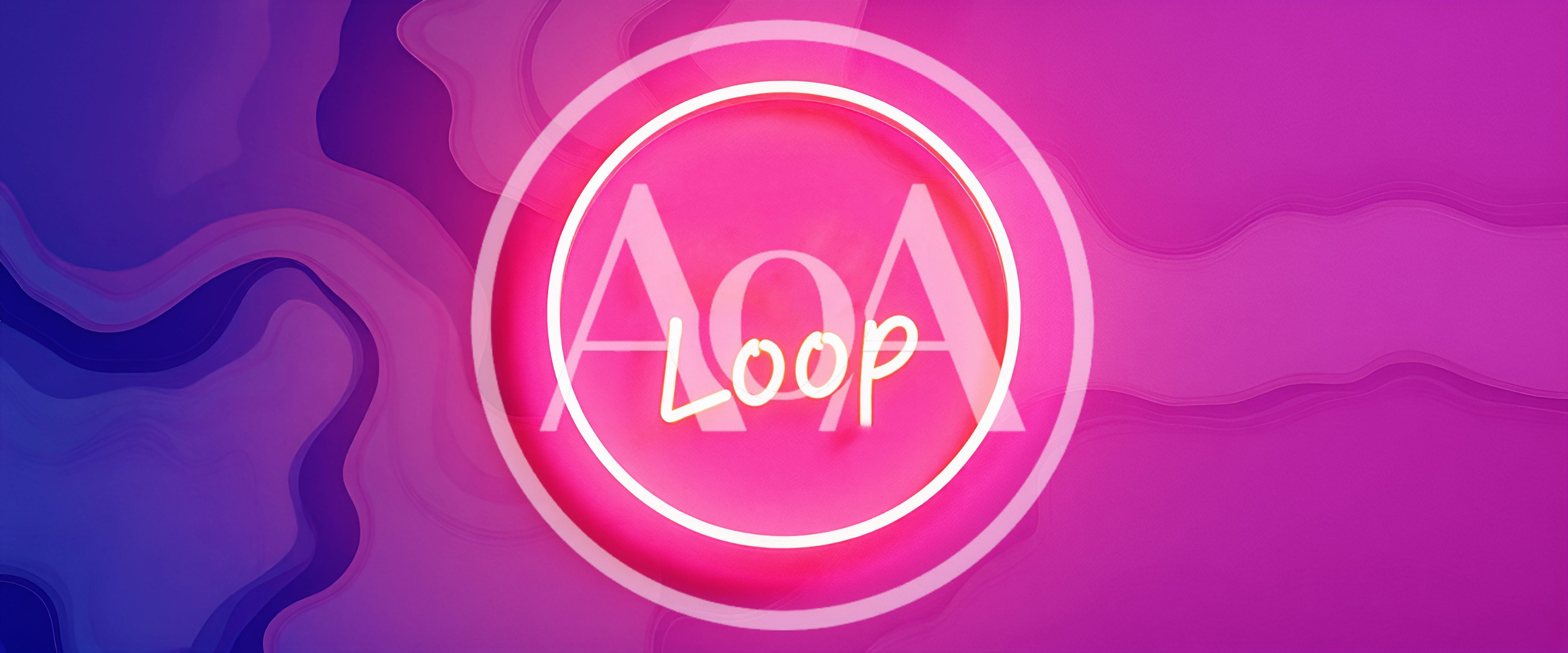 Neon Loop Sign Glowing On Abstract Purple Background