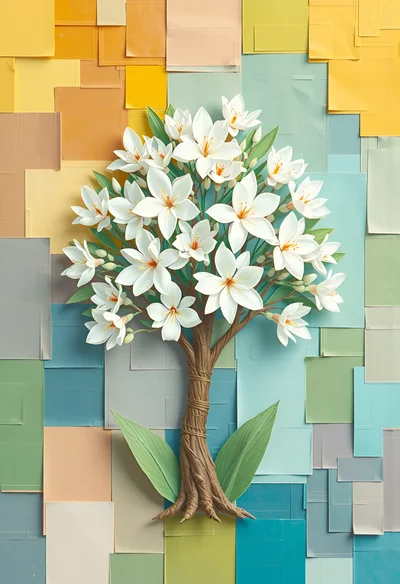 Paper Craft Lily Tree On Mosaic Background