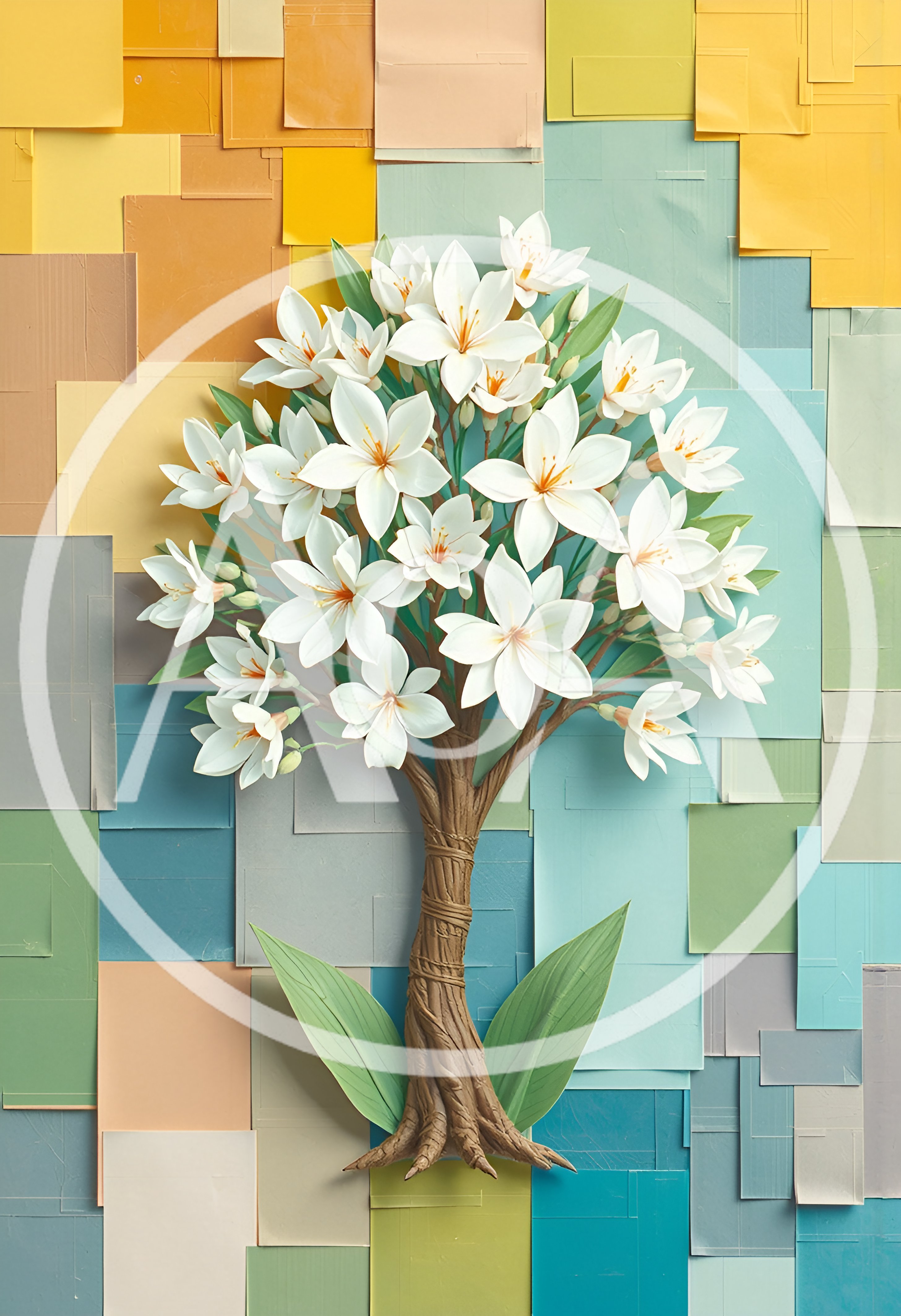 Paper Craft Lily Tree On Mosaic Background