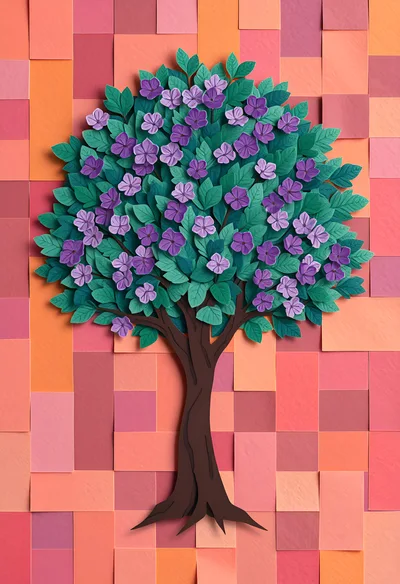 Paper Craft Tree With Purple Flowers