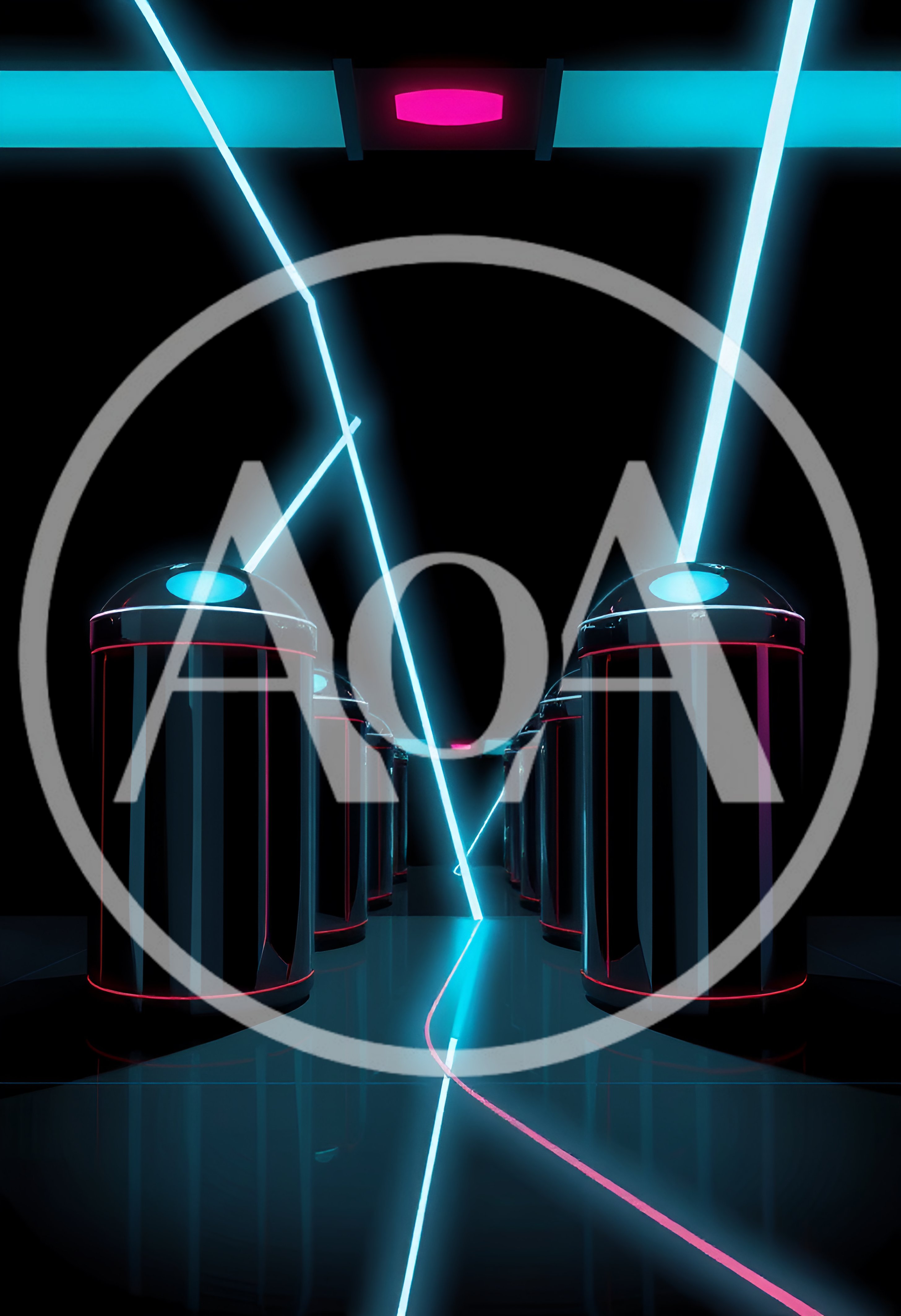 Futuristic Corridor With Glowing Cylindrical Pods And Lasers