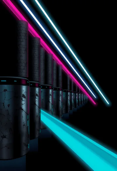 Abstract Futuristic Pillars With Neon Light Streaks