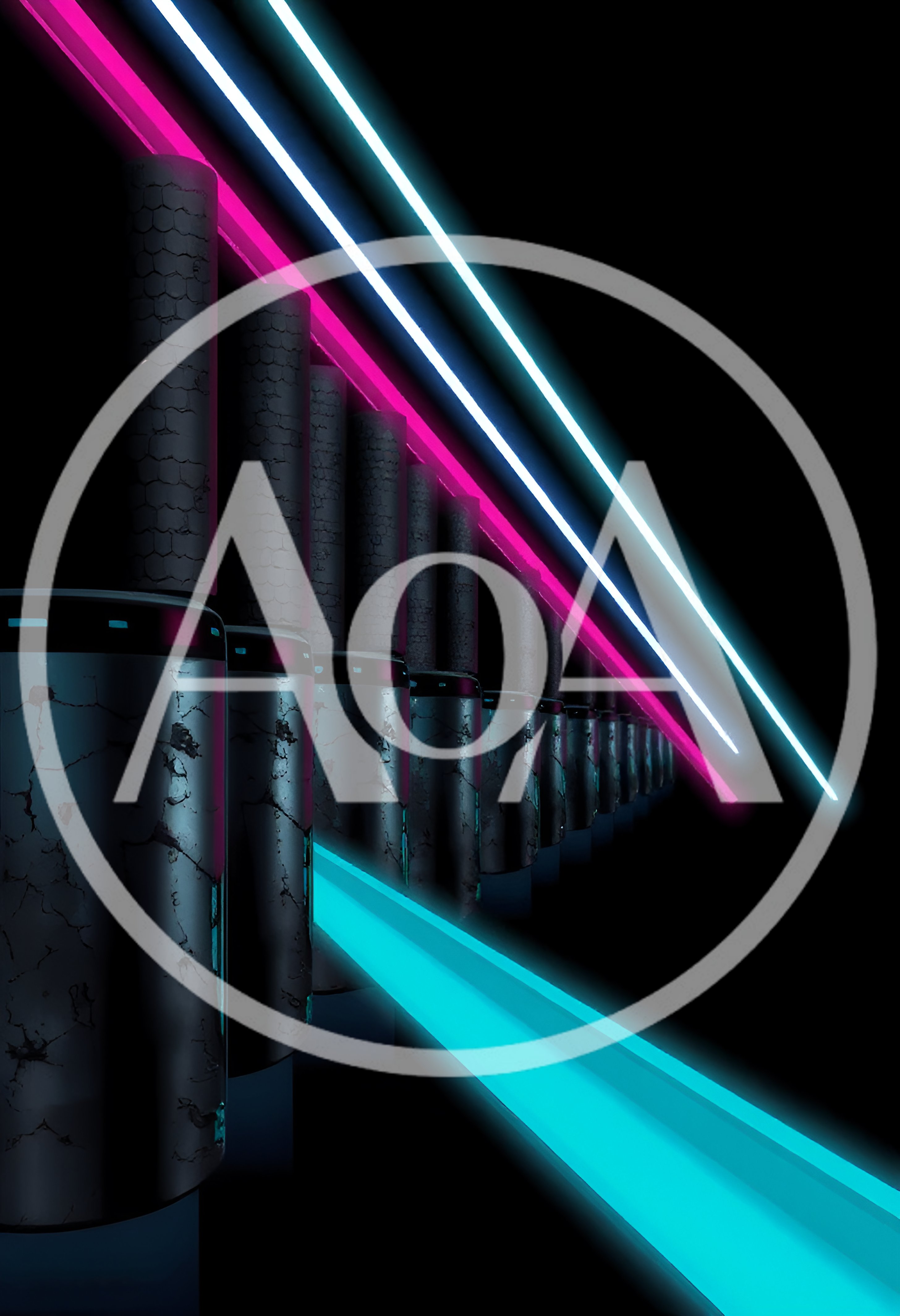 Abstract Futuristic Pillars With Neon Light Streaks