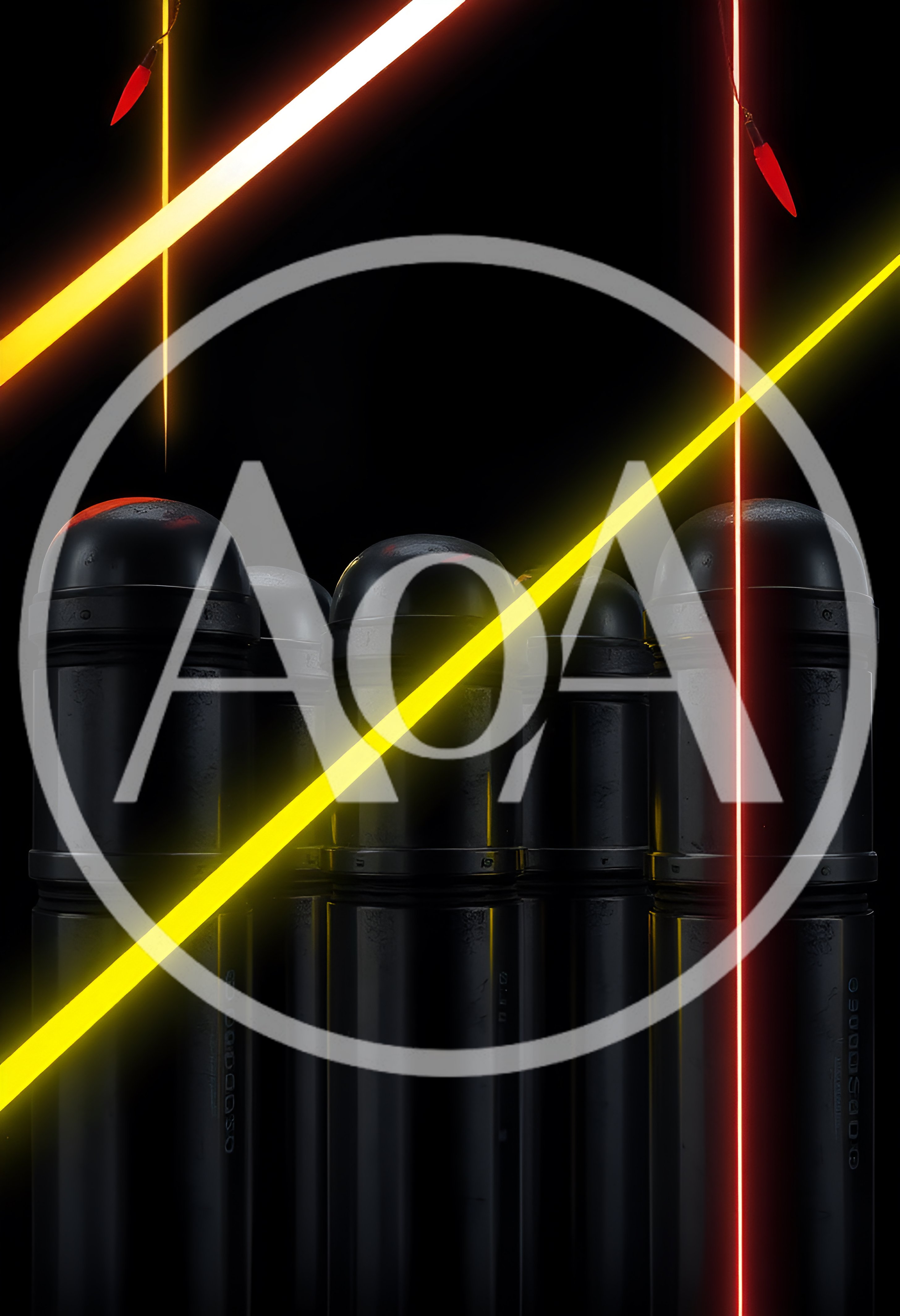 Abstract Industrial Cylinders With Neon Light Beams