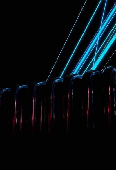 Abstract Metallic Pipes With Neon Blue Laser Light