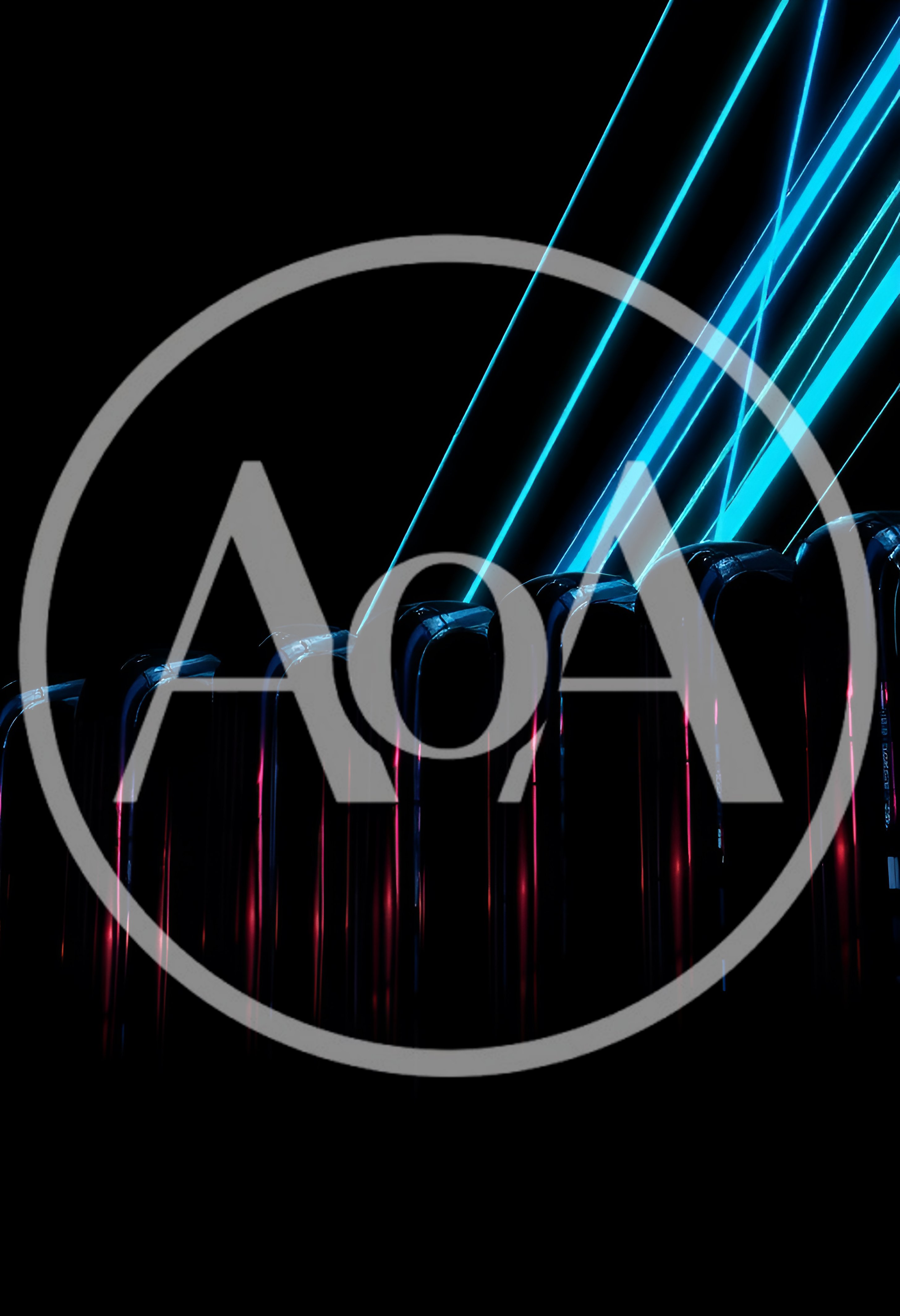 Abstract Metallic Pipes With Neon Blue Laser Light