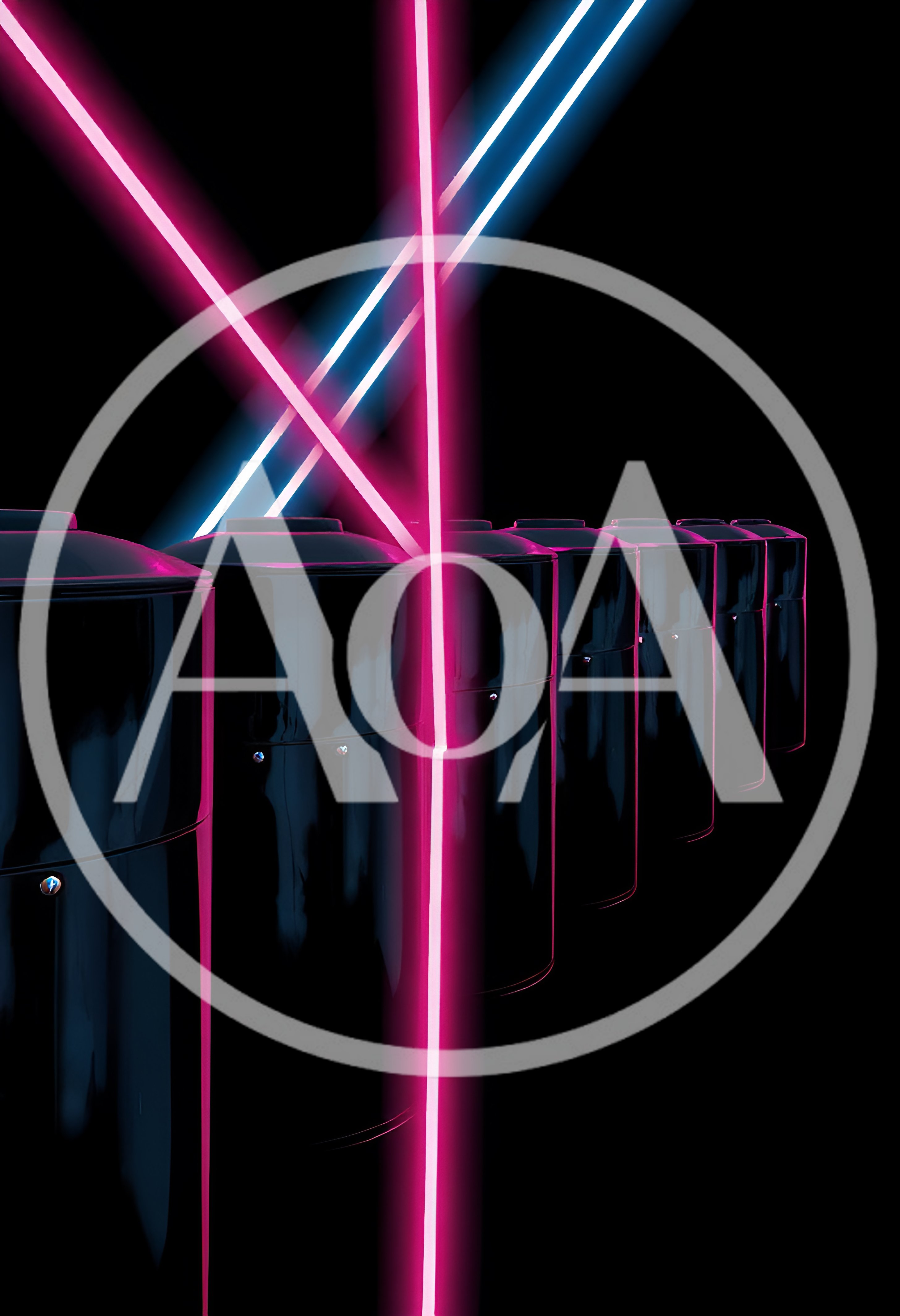 Futuristic Cylindrical Battery Array With Neon Laser Beams