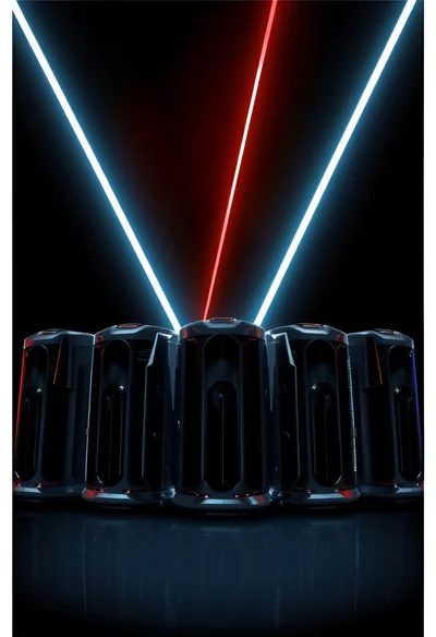 Futuristic Server Rack Array With Neon Laser Lighting