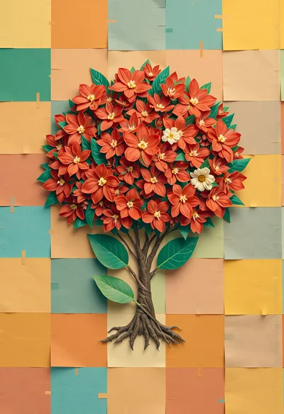 Paper Craft Tree With Red Flowers